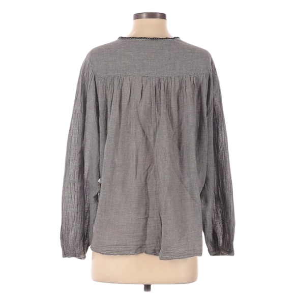 Zara Trafaluc Long Sleeve Gray Blouse Size S Long Sleeve Keyhole Tie Lightweight - Picture 2 of 6